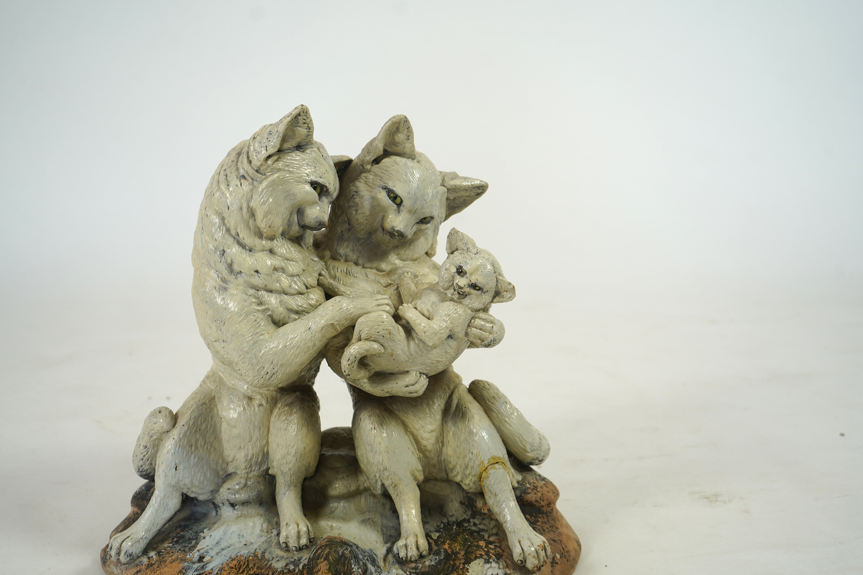 A late 19th century Austrian cold painted terracotta cat group